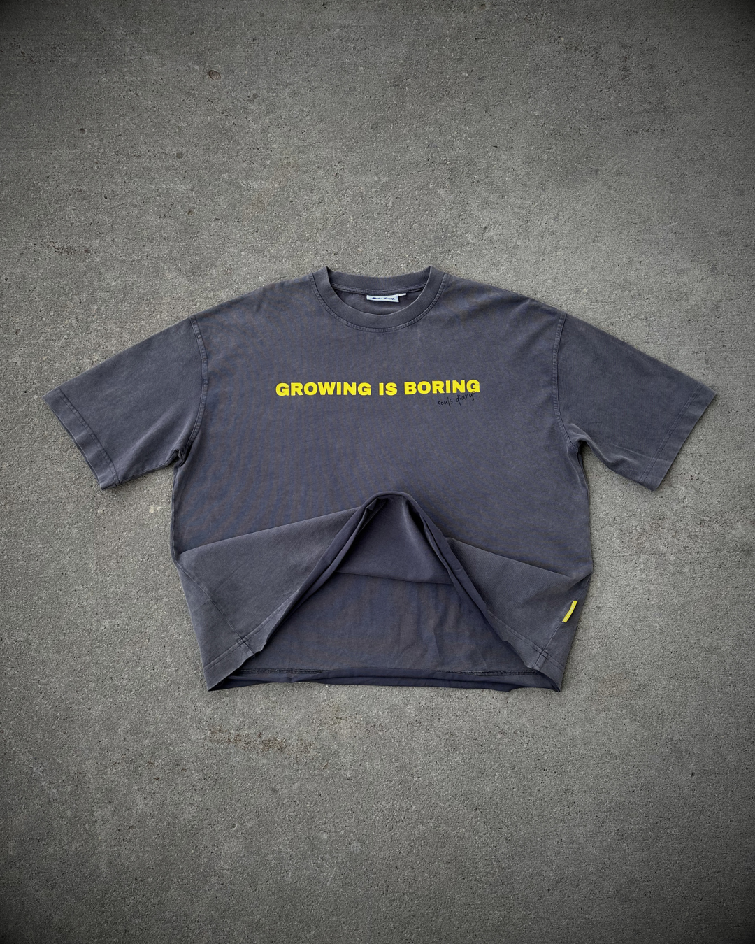 "boring" tee in ash grey