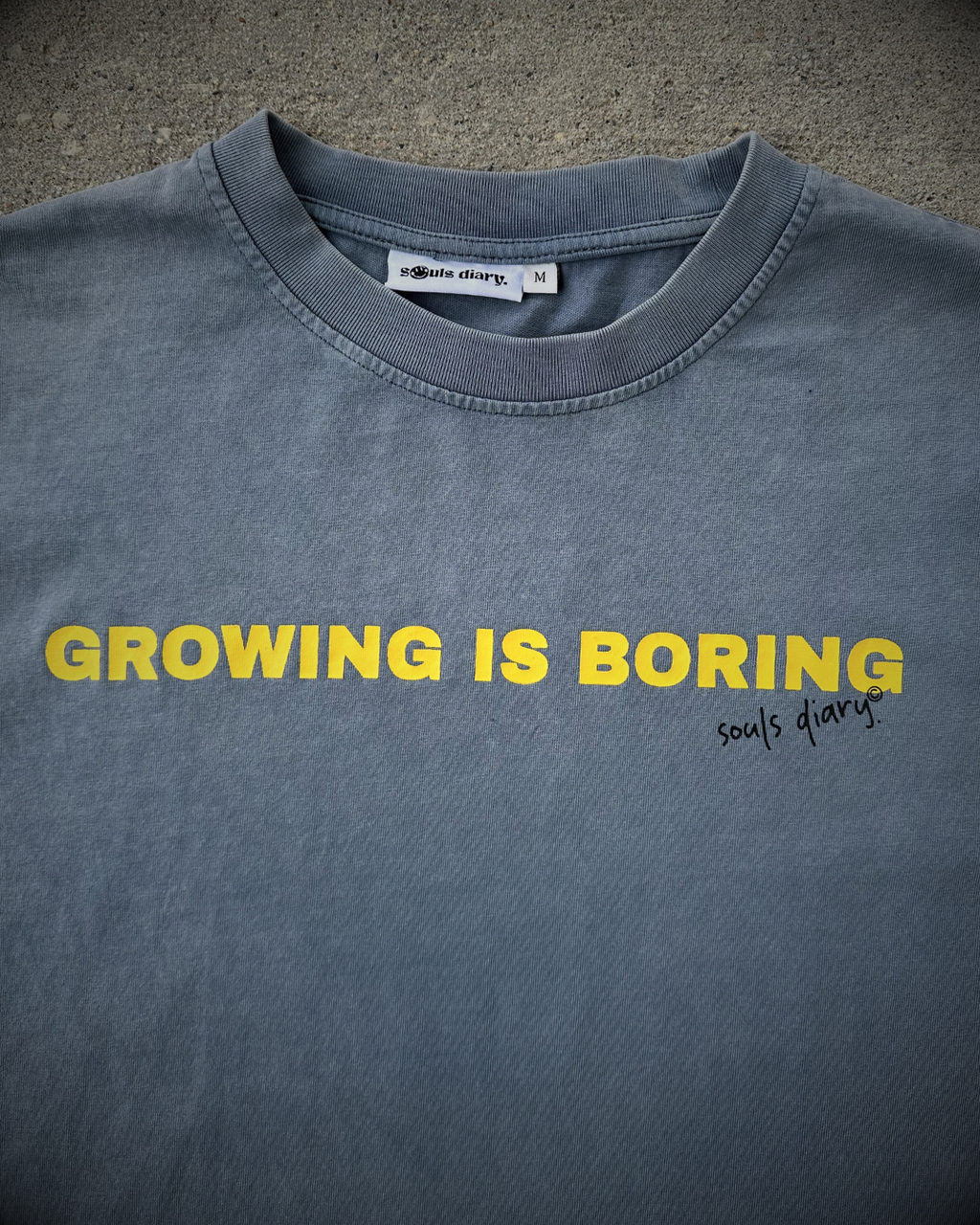 "boring" tee in stone blue