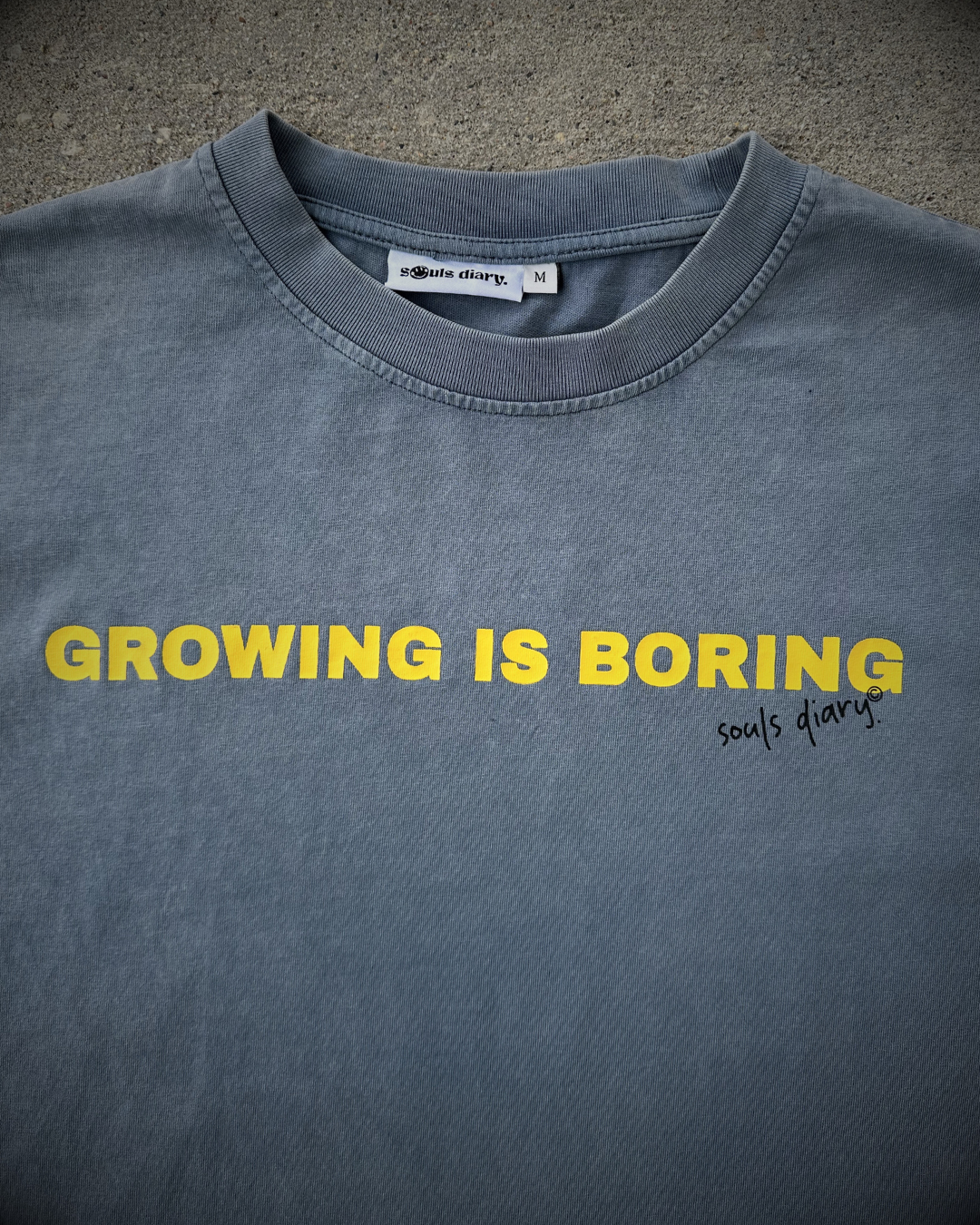 "boring" tee in stone blue