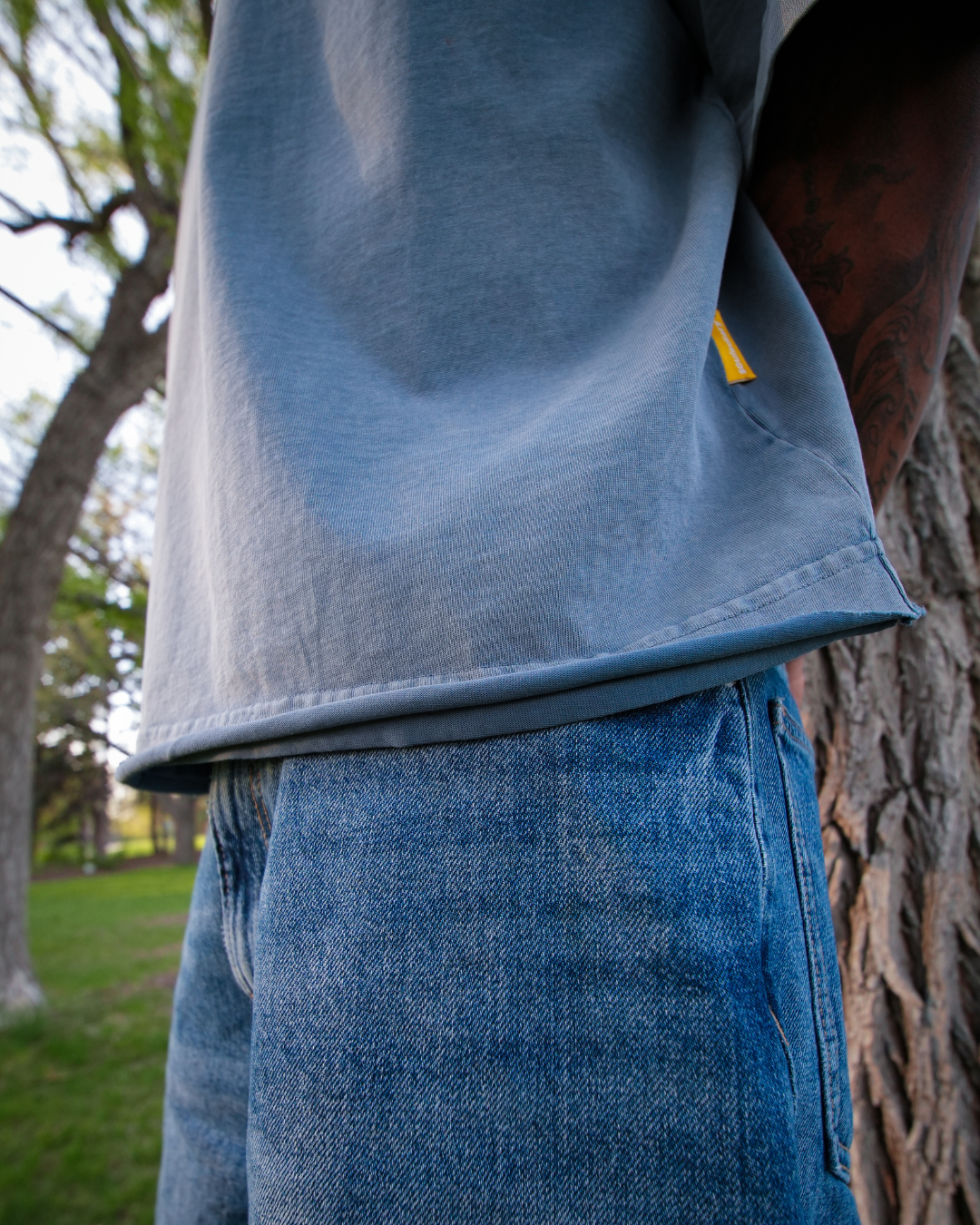"boring" tee in stone blue