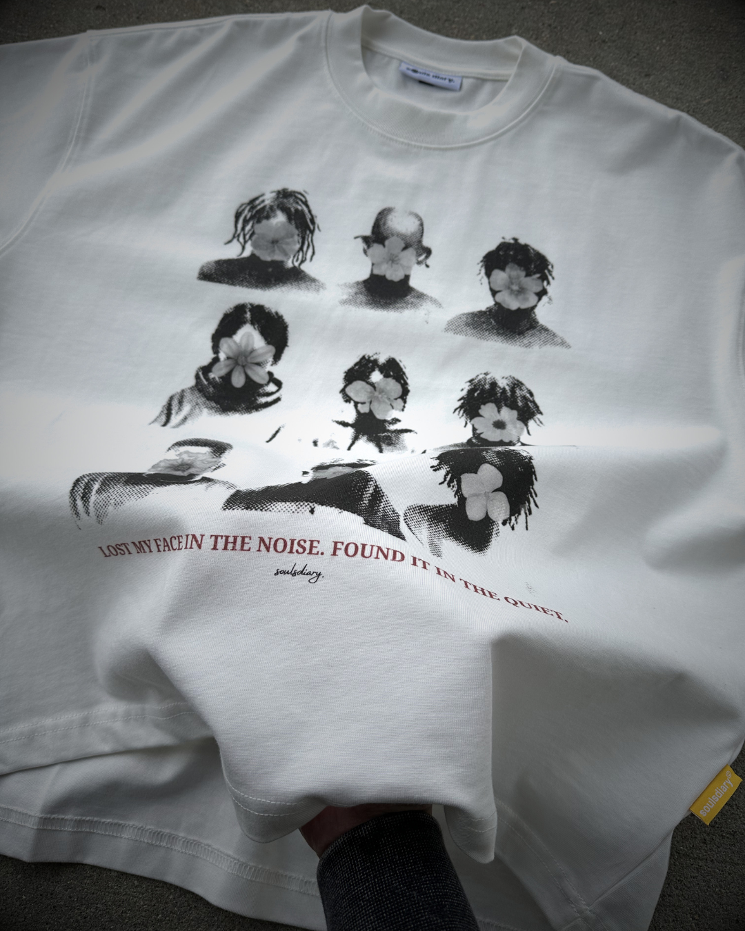 "faceless" white tee