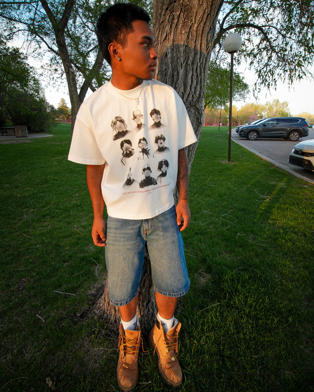 "faceless" white tee