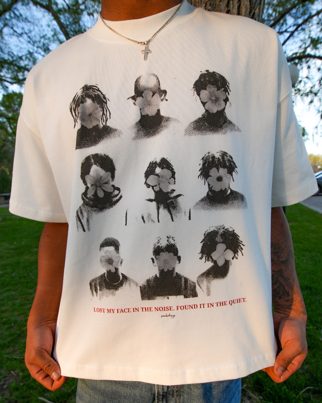"faceless" white tee