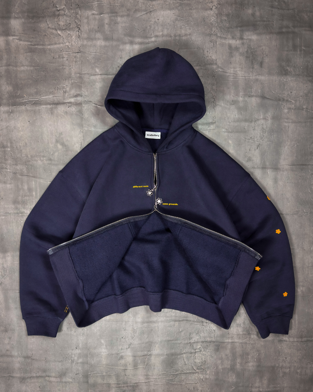 "rooted" double zip hoodie