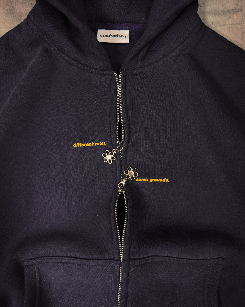 "rooted" double zip hoodie