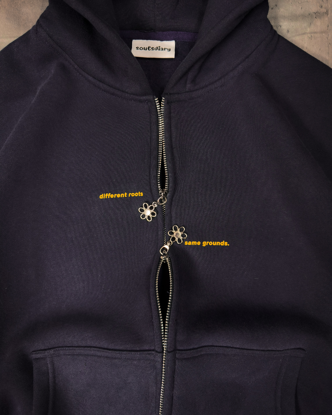 "rooted" double zip hoodie